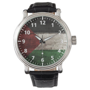 Montre Drapeau de la Palestine sur le vieux grain en bois