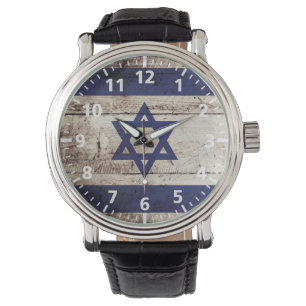 Montre Drapeau de l'Israël sur le vieux grain en bois