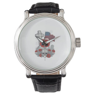 Montre Drapeau de pavot commémoratif Croix de gravure vin