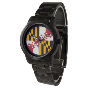 Montre Drapeau d'État du Maryland Design à cadran bleu