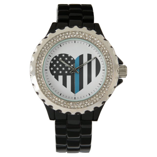 Montre Drapeau en forme de coeur mince en ligne bleue (devant)