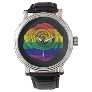 Montre Drapeau Gay pride arc-en-ciel sur noir