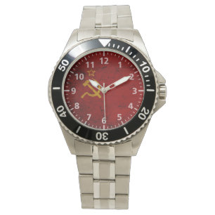 Montre Drapeau grunge noir d'Union Soviétique