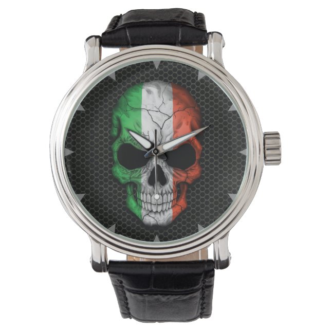 Montre Drapeau italien crâne sur maille d'acier (devant)