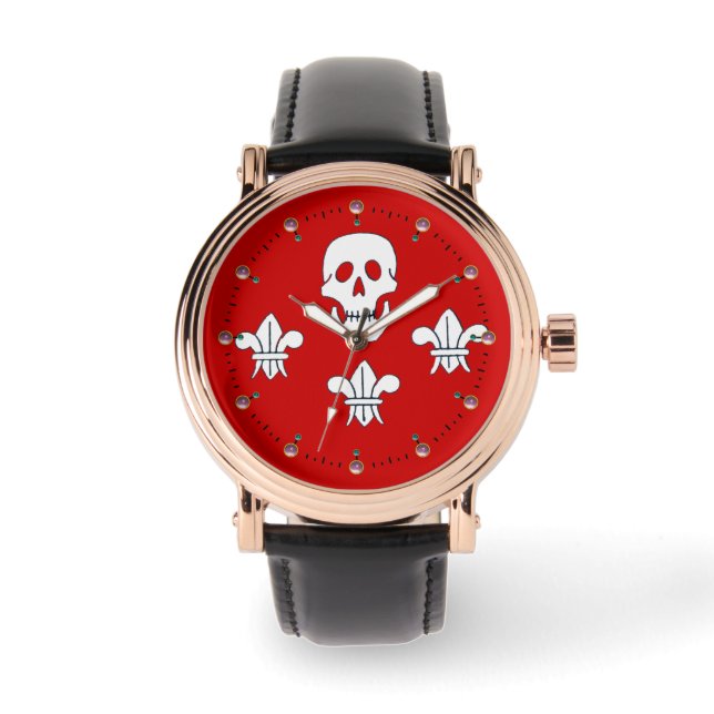Montre DRAPEAU jolly roger ET TROIS LIEUX, Rouge (Recto)