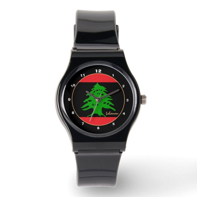 Montre Drapeau libanais, design de mode NOIR, Liban (Recto)