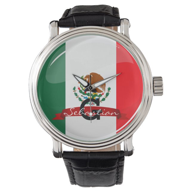 Montre Drapeau mexicain rond brillant (devant)