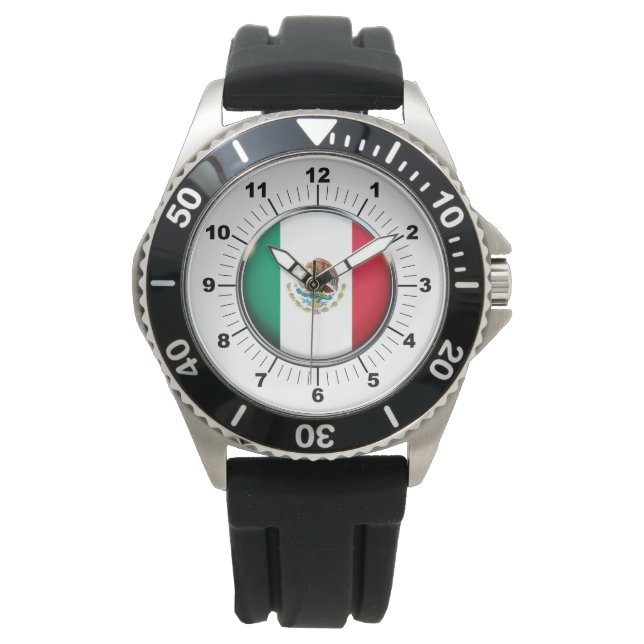 Montre Drapeau Mexique Hommes Black Rubber Strap Watch (devant)