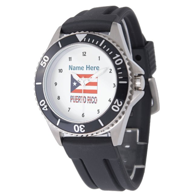 Montre Drapeau Porto Rico et Porto Rico Personnalisé Homm (Incliné)