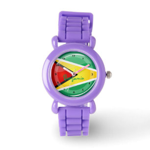 Montre Drapeau rond glacé Guyanais