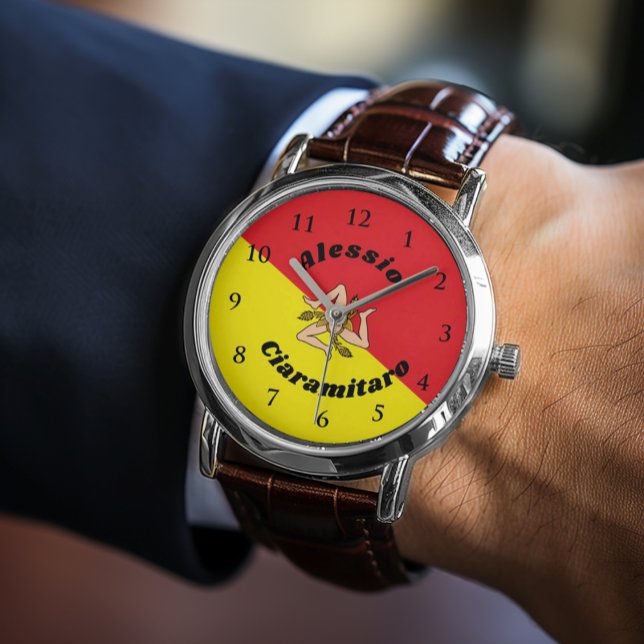 Montre Drapeau Sicile Sicilien Drapeau Trinacria Personna (Flag of Sicily Sicilian Flag Trinacria Watch
Orologio Con Bandiera Siciliana)