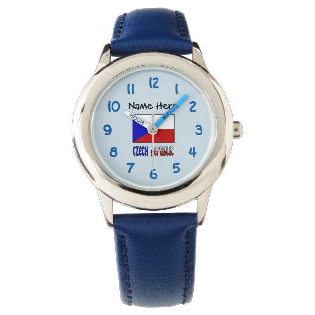 Montre Drapeau tchèque et tchèque avec votre nom (devant)