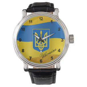 Montre Drapeau ukrainien et emblème ukrainien, texte Watc