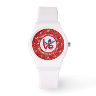 Montre Drapeau USA Cœur Rouge AMOUR Poignet