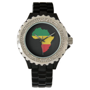 Montre Drapeau vert, or et Afrique rouge