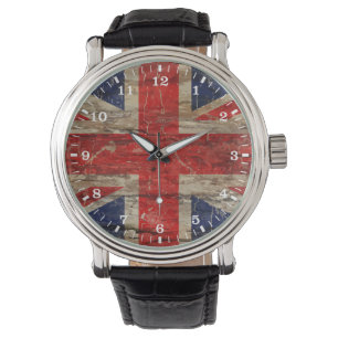 Montre Drapeau vintage en bois d'Union Jack