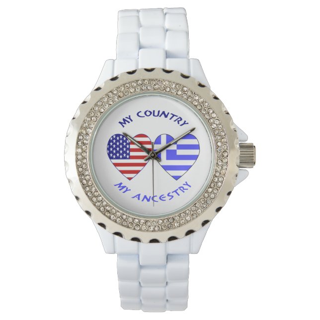 Montre Drapeaux grecs et américains Coeurs Pays Ancêtres (devant)