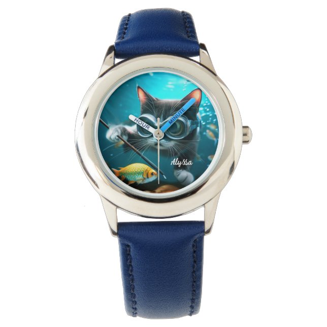 Montre Drôle Chat dans l'Aquarium (devant)