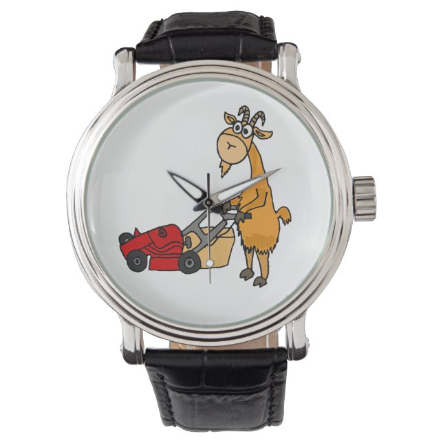 Montre Drôle Chèvre Poussant La Pelouse Mower Wristwatch (devant)