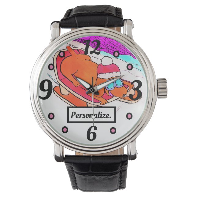 Montre Drôle Drôle Cartoon Sledding Cartoon Chien Personn (devant)