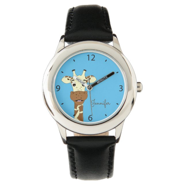 Montre Drôle girafe dessin animé nom bleu enfants regarde (devant)