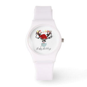 Montre Drôle rennes de Noël portant un masque facial