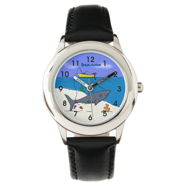Montre Drôle requin couché et dessin animé de pêche (devant)