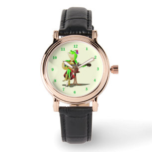 Montre drôle romantique de grenouille jouant de la