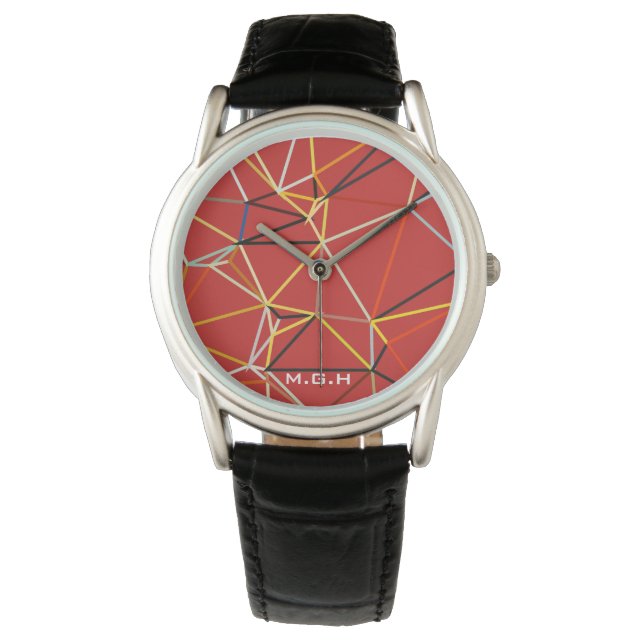 Montre Dynamic Red Abstract Geometric Monogram (devant)
