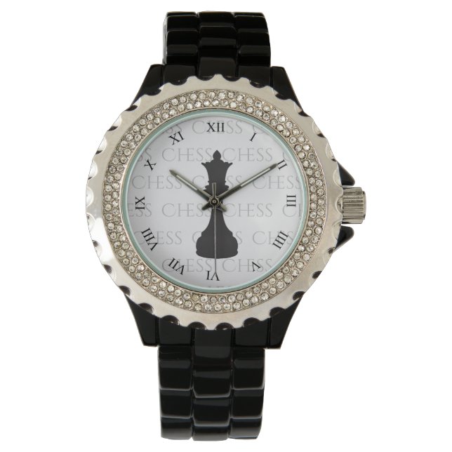 Montre Échecs Queen Classic Pièce moderne Noir, Blanc (devant)