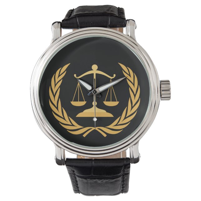 Montre Échelles de justice | Droit | Avocat - Noir & Or K (devant)