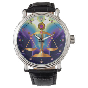 MONTRE ÉCHELLES D'OR DE LA LOI AVEC PIERRES GEM, SYMBOLE
