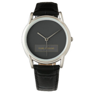 Montre Écriture Élégante Monogramme Noir & Or
