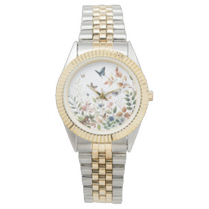 Montre Élégance botanique   Papillons et feuillage