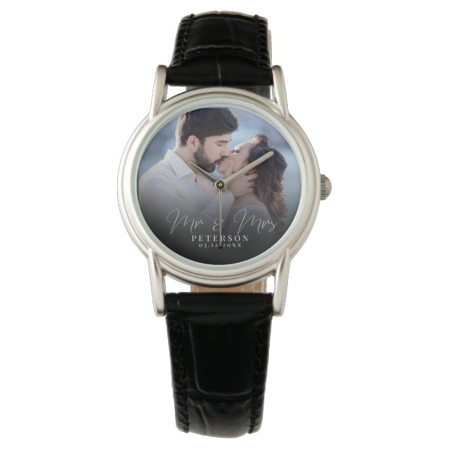 Montre Élégant Chic NewlyWed Mariage photo Anniversaire (devant)