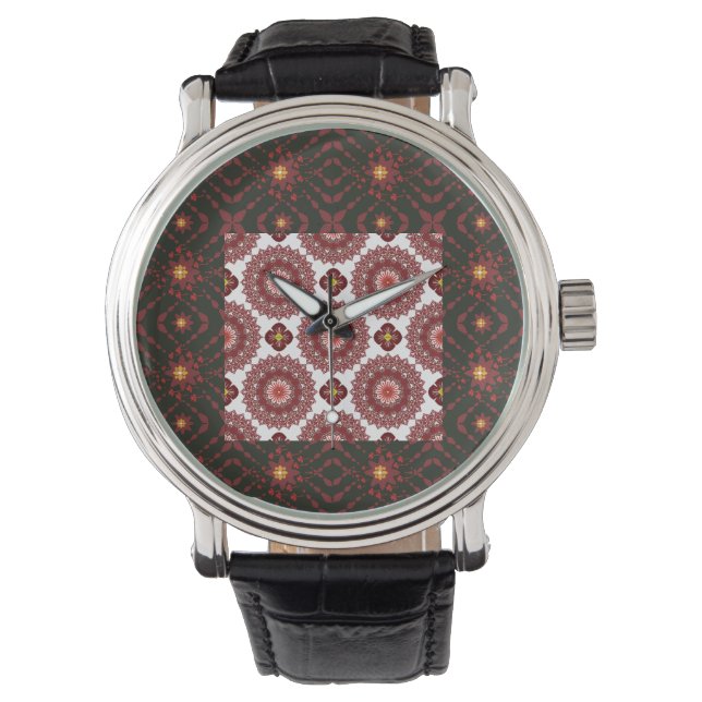 Montre Elegant Dark Red Mandala Geometric Wall Clock – Ar (devant)