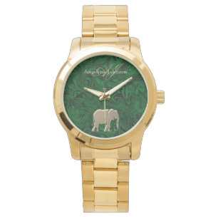 Montre Élégant Eléphant Or Émeraude Monogramme Vert Émera