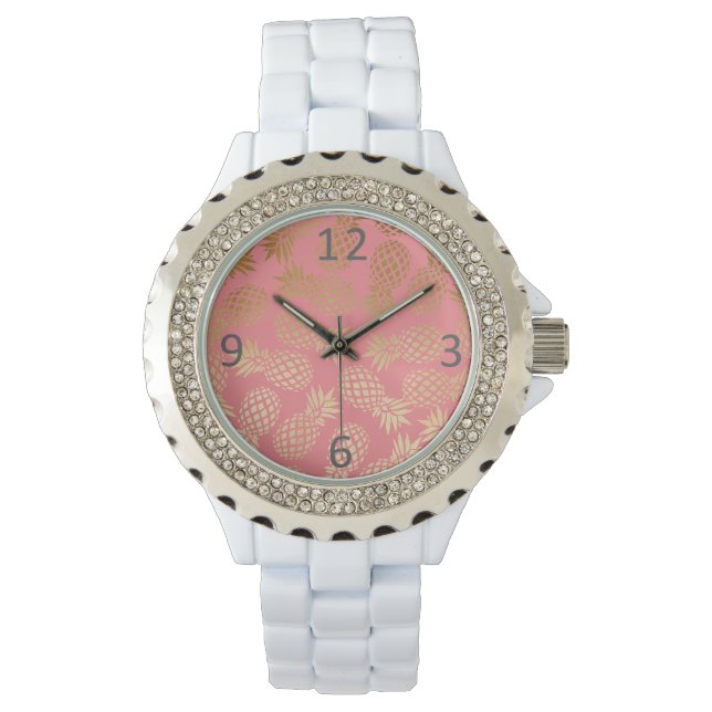 Montre élégant faux or motif d'ananas tropical (devant)