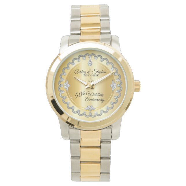 Montre Elegant Gold Diamonds 50th Wedding Anniversary (devant)