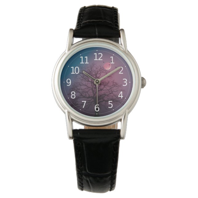 Montre Élégant Halloween Thème Arbre Lune Artwork Éffraya (devant)