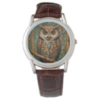 Élégant hibou rétro boho bohème bohème forêt verte
