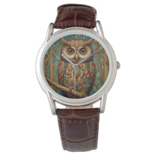 Montre Élégant hibou rétro boho bohème bohème forêt verte