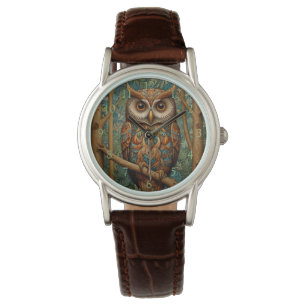 Montre Élégant hibou rétro boho bohème bohème forêt verte