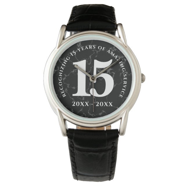 Montre Élégant marbre noir 15 ans de travail Anniversaire (devant)