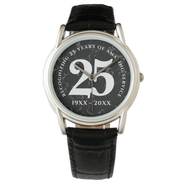 Montre Élégant Marbre Noir 25 Anniversaire du Travail (devant)
