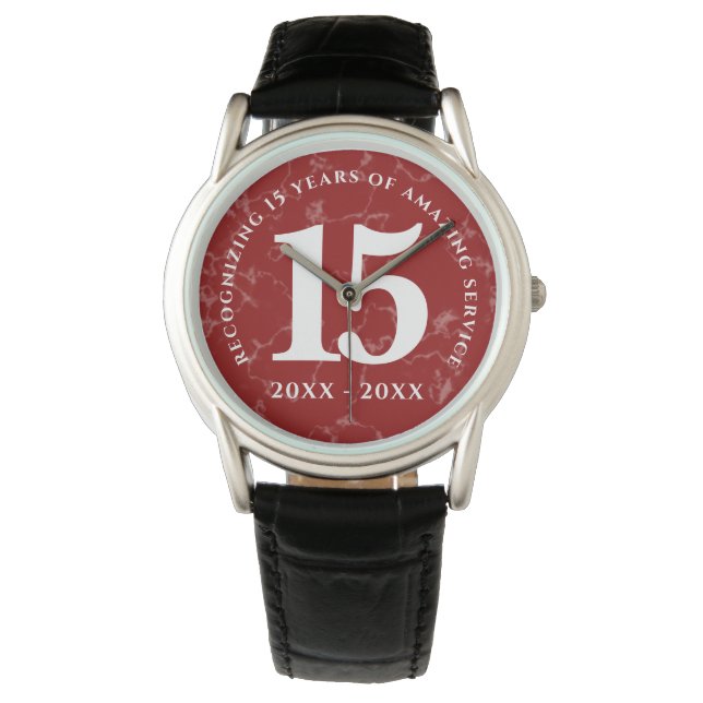 Montre Élégant marbre rouge 15 ans de travail Anniversair (devant)