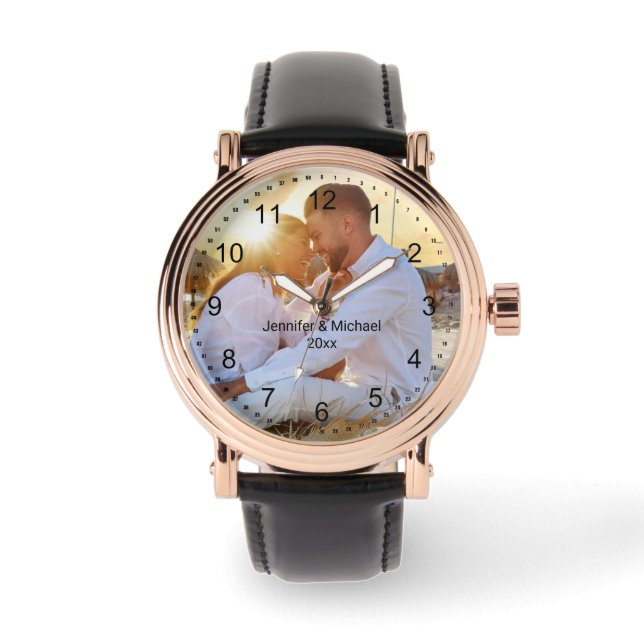 Montre élégant moderne minime photo couple personnalisée (Recto)