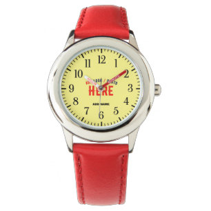 MONTRE ÉLÉGANT MODERNE PERSONNALISÉ ROUGE PASTEL JAUNE