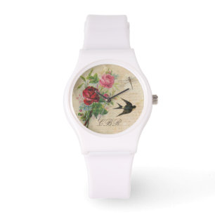 Montre Élégant Monogramme Floral Roses Roses Roses Rose O
