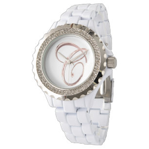 Montre Élégant Monogramme Initial C Faux Rose Gold
